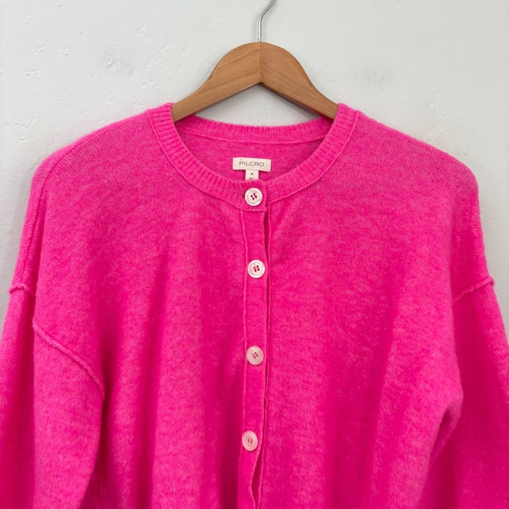 Anthropologie Pilcro Wool Blend Cardigan Sweater Women Size Medium Hot Pink - Picture 3 of 13